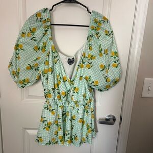 ARULA Green and Yellow Floral Blouse